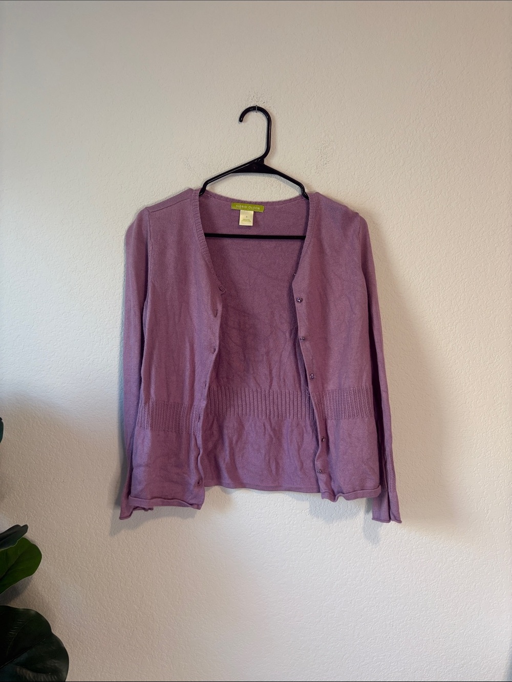 Sigrid Olsen Lavender Button-Front Cardigan with jeweled buttons small